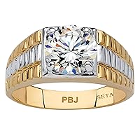 PalmBeach Men's 14K Yellow Two Tone Gold-Plated or Platinum-Plated Sterling Silver Round Cubic Zirconia Textured Ring