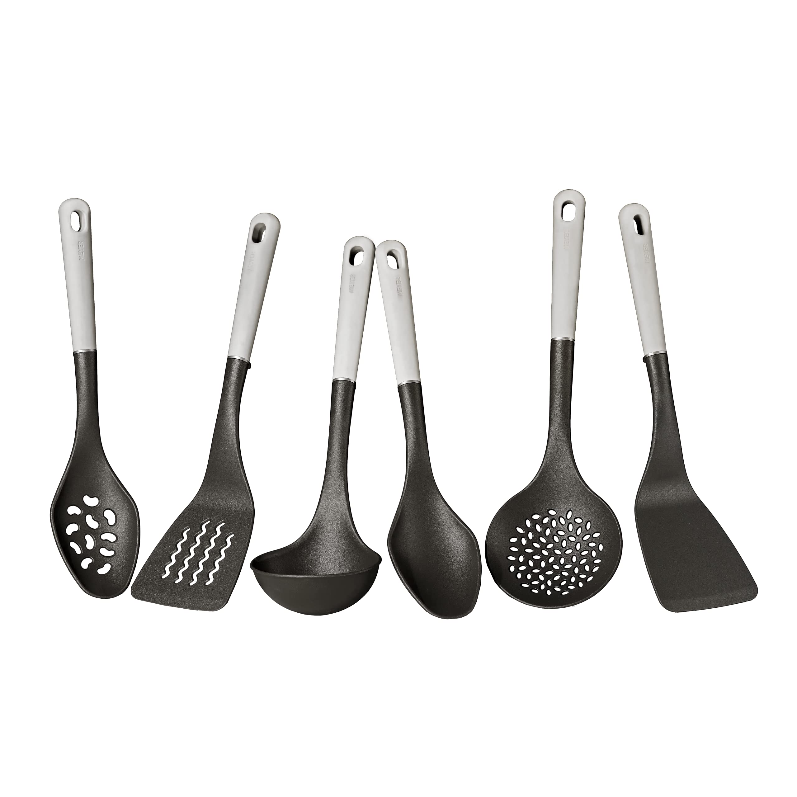 Meyer Everyday Nylon Tools / Cooking Utensils Set, 6 Piece, Black with Gray Handles