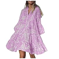 XJYIOEWT Satin Dress,Womens Summer Casual V Neck 3/4 Sleeve Boho Print Beach Dress Flowy Swing Vacation Mini Dress Midi
