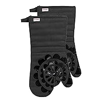 T-fal 2-Pack Medallion Design 100% Cotton and Silicone Oven Mitt - Heat-Resistant Silicone Grip - Charcoal