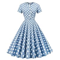 Layered Button 1950s Cocktail Dress Women Polka Dots Audrey Hepburn Swing Dresses Short Sleeve Vintage A-line Dress