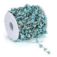 1 Yard Natural Stone Bead Bulk Chain for Jewelry Making, Gold Plated Stainless Steel Paperclip Chain Roll (Turquoise Green Stone)