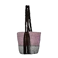 Women's Zambarau Handwoven Natural Sisal Shoulder Handbag Braided Leather Straps Handmade In Kenya