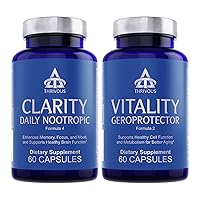 Clarity and Vitality Stack - Enhance Brain & Cell Function for Better Aging - Advanced Nootropic Geroprotector Supplement - Includes Clarity & Vitality - 2 Bottles - 120 Capsules