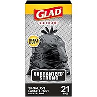 Glad Large Quick-Tie Trash Bags - Extra Strong 30 Gallon Black Trash Bag - 21 Count