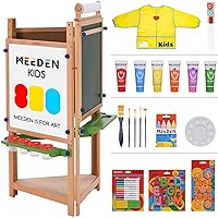 MEEDEN Easel for Kids - 3 Sided Wooden Kids Easel with Paper Roll - Art Easel for Kids with Magnetic Chalkboard - Large Toddler Standing Easel for Painting and Writing