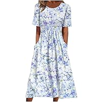 Dress for Women Summer Fall Short Sleeve Boat Neck Floral Graphic Maxi Long Loose Fit Dress Women 2024