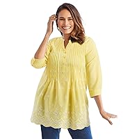 Woman Within Women's Plus Size Embroidered Pintuck Tunic