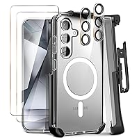 5 in 1 Magnetic Case for Samsung Galaxy s24 Case with Belt Clip, [Military Grade Drop Protection] with 2X Screen Protector + 2X Camera Lens Protector, s24 Holster Case 6.1” | Clear