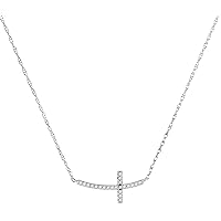 10K White Gold Diamond Small Horizontal Cross Pendant Necklace 1/20 Ctw.