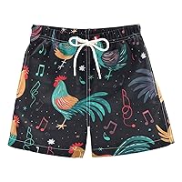 ALAZA Music Notes Rooster Boy’s Swim Trunk Quick Dry Beach Shorts Swimsuit Bathing Suit Swimwear