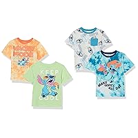 Amazon Essentials Disney | Marvel | Star Wars Boys' Short-Sleeve T-Shirts (Previously Spotted Zebra), Pack of 4, Stitch Beach, Large