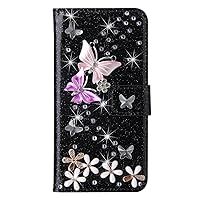 XYX Wallet Case for Samsung Galaxy A15 5G 6.5 inch, Glitter Colorful Butterfly Diamond Luxury Flip Card Slot Girl Women Phone Case Protection Cover, Black