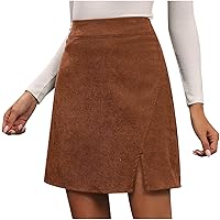 Womens Corduroy Pencil Skirt Split Side Work Skirt High Waist Slit Solid Color Skirt Ladies Fashion Office Business Skirt
