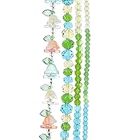 Flower 7in Bead Strand Pink, Yellow, Teal, Green Mix Flowers, Round Beads