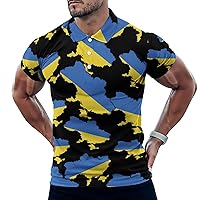 Map of Ukraine Flag Slim Fit Polo Shirts for Men Tennis Collar Short Sleeve Tops T-Shirt Casual Golf Tees