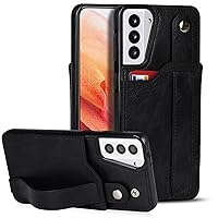 Case for Samsung Galaxy S21/S21+/S21 Ultra, Soft TPU Back Cover Shockproof Protective Cover Case, with Card Slots Wrist Strap Kickstand,Black,S21Ultra 6.8