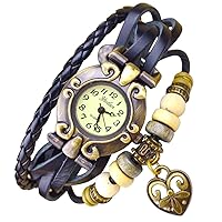 Kim Johanson® Women's Watch in Black | PU Leather Strap | Analogue | Quartz | With Heart Pendant | Adjustable Length | Watch for Women and Girls Including Jewellery Bag, black, Hearts