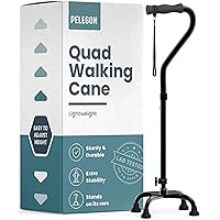 Quad Cane (300 lb) - Adjustable Walking Cane with A Large 4 Pronged Base for Extra Balance & Stability, Walking Canes for Seniors, Walking Cane for Men & Women, Walking Sticks (Black)