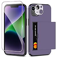 SAMONPOW for iPhone 14 Case with Screen Protector & Camera Cover 4-in-1 Full Body Hybrid iPhone 14 Case Wallet Card Holder Shockproof Protective Phone Case for iPhone 14 for Women Men (Purple)
