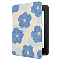 Cute Cover for All-New 6 Inch Kindle 11st Generation Case (2022 Release, with Flower Art Design E-Reader Case with PU Leather for Women, Auto Wake/Sleep, Smart Teal Blue Bloom