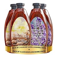 Dead Sea Collection Almond Vanilla Bubble Bath for Women and Men with Dead Sea Salt - Pack of 2 (67.6 fl.oz) and Bubble Bath for Women and Men - with Lavender Oil Pack of 2 (67.6 fl.oz) - Bundle