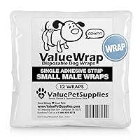 Male Wraps, Disposable Dog Diapers, 1-Tab Small, 12 Count - Snag-Free Fastener, Leak Protection, Wetness Indicator