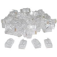 8P8C RJ45 Crimp Connectors for Solid and Stranded Cable, 100 Pieces