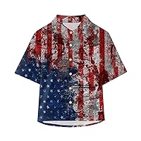 Boys Patriotic T Shirts Striped Spliced Shirt Toddler Kids Tops Button Down Top Short Sleeve Tees Summer