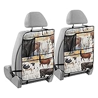 Colorful Cows Car Kick Mat for Kids Backseat Organizer with Adjustable Strap Seat Back Protector for Vehicle Cars SUV 25x18in 2 Pcs
