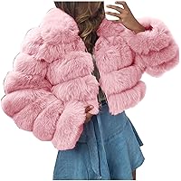 Women Faux Fur Coats Luxury Winter Warm Fluffy Cropped Jacket Short Open Front Fashion Soft Long Sleeve Fuzzy Jackets