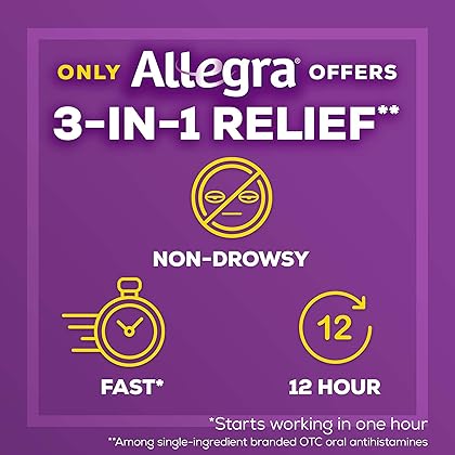 Allegra Adult 12HR Non-Drowsy Antihistamine, Fast-acting Allergy Symptom Relief, 60 mg, 24 Count (Pack of 1)