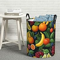 Laundry Basket Waterproof Laundry Hamper for Bathroom Ripe fruits Laundry Baskets Circular Storage Basket with Handles Dirty Clothes Hamper