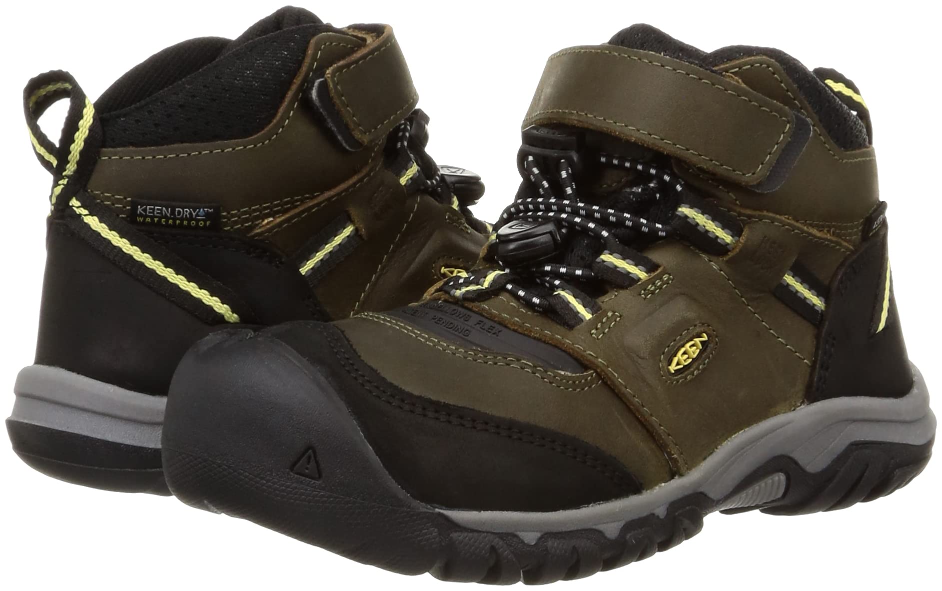 KEEN unisex child Ridge Flex Mid Height Waterproof Leather Hiking Boot, Bison/Red Carpet, 6 Big Kid US