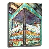 Princess And The Pea Print - Fairy Tale Hans Andersen - Edmund Dulac 1911 Print Poster Vintage Painting Canvas Prints Wall Art Painting Posters and Prints Wall Decor Cuadros Home (12x16inch,Framed)