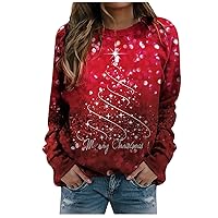 Womens Christmas Tops,Women's Casual Fashion Christmas Print Long Sleeve O-Neck Pullover Top