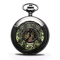 BOSHIYA Mechanical Pocket Watch Luminous Steampunk Vintage Pocket Watch/with Chains/Hand Wind Up/Black Skeleton/Dial Roman Numberals