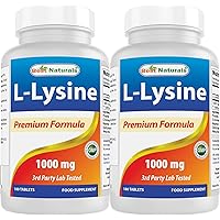 Best Naturals L-Lysine 1000mg 180 Tablets (180 Count (Pack of 1)) (2 Bottles)