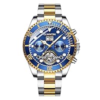 Men Calendar Analog Automatic Self Winding Mechanical Skeleton Wrist Watch with Steel Band Luminous Pointer