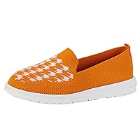 Womens Walking Shoes Slip On Running Shoes Ladies Fashion Breathable Mesh Houndstooth Printed Flat Casual Sneakers