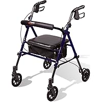 Step 'N Rest Aluminum Rollator Walker With Seat - Rolling Walker For Seniors With Back Support, 6 Inch Wheels, 250lbs Support, Lightweight
