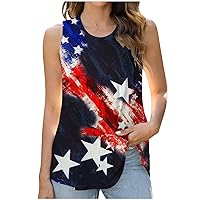 Women Pleated Front Crewneck Tank Tops July 4th Patriotic Sleeveless T-Shirts Tie Dye Stars Stripes Summer Shirts