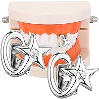2PCS Grillz, Grills for Your Teeth Star Diamond Grillz for Men Hip Hop 18K Gold Plated Single Teeth Grill Caps