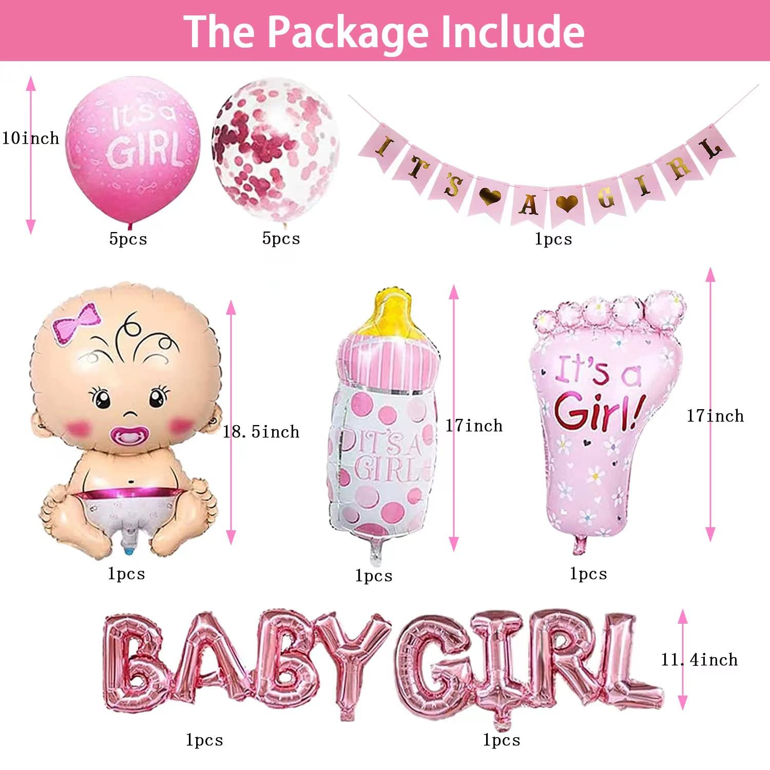 Pink Baby Shower Decorations for Girl: Girl Baby Shower Balloons,Baby Girl Shower Decoration, Baby Shower Girl Decorations, It`s a Girl Decorations for Baby Shower Girl Baby Shower Decor Kit