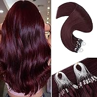 Micro Loop Hair Extension Human Hair Micro Beads Hair Extension Micro Link Real Human Hair Extensions for Women,#99J Wine Red Microbeads Micro Ring Hair Extension,50s/50g/pack,20 Inch