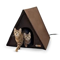 K&H Pet Products Heated Multi-Kitty A-Frame Outdoor Cat House, Feral Cat Shelter with Escape Door, Chocolate 35 X 20.5 X 20 Inches Heated