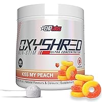 EHPlabs OxyShred Non Stimulant Thermogenic Pre Workout Powder - Stim Free Pre Workout, Caffeine Free Preworkout for Men & Women with L Glutamine & Acetyl L Carnitine - Peach, 60 Servings