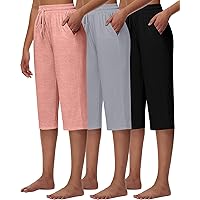 3 Pack Women's Capri Sweatpants, Cozy Lounge Drawstring Capris with Pockets Wide Legs Jogger Workout Yoga Pants