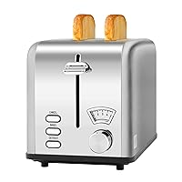 YSSOA 2-Slice Toaster with Extra Wide Slot & Removable Crumb Tray, 5 Browning Setting and 3 Function: Bagel/Defrost/Cancel, Retro Stainless-Steel Style, Compact Oven, for Bread & Waffle, New Silver