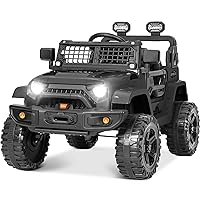 Electric Ride on Truck with Remote Control, 12V Battery Powered Electric, Spring Suspension, Remote Control, 3 Speeds, LED Lights, Birthday Festival Gift for Kids, Boys & Girls, Black